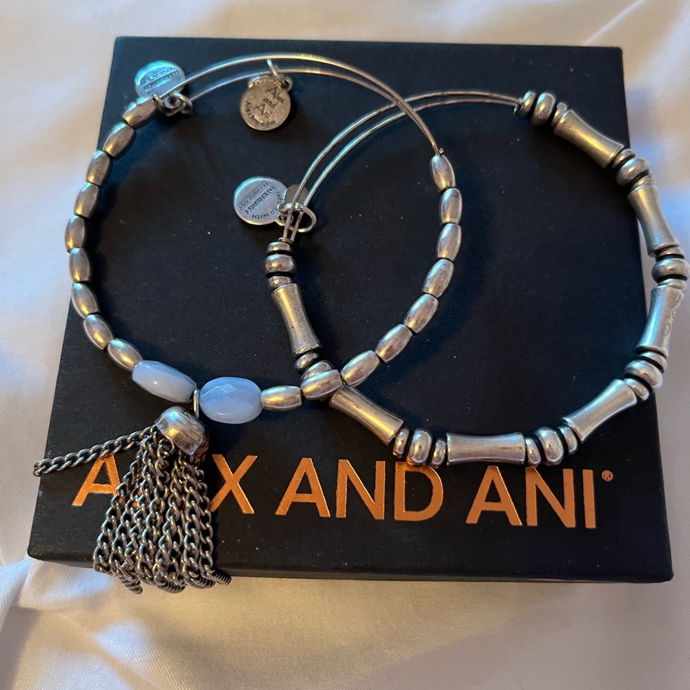 Set of two silver finish Alex and Ani bangles